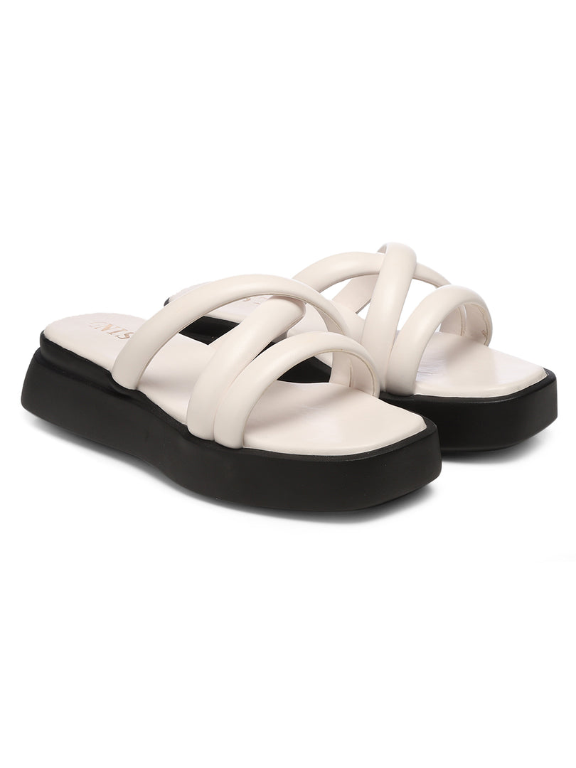 GNIST Cushioned Strap Flatform White Platform heels