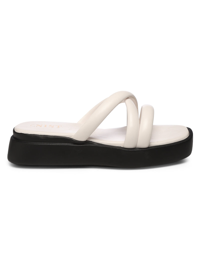 GNIST Cushioned Strap Flatform White Platform heels