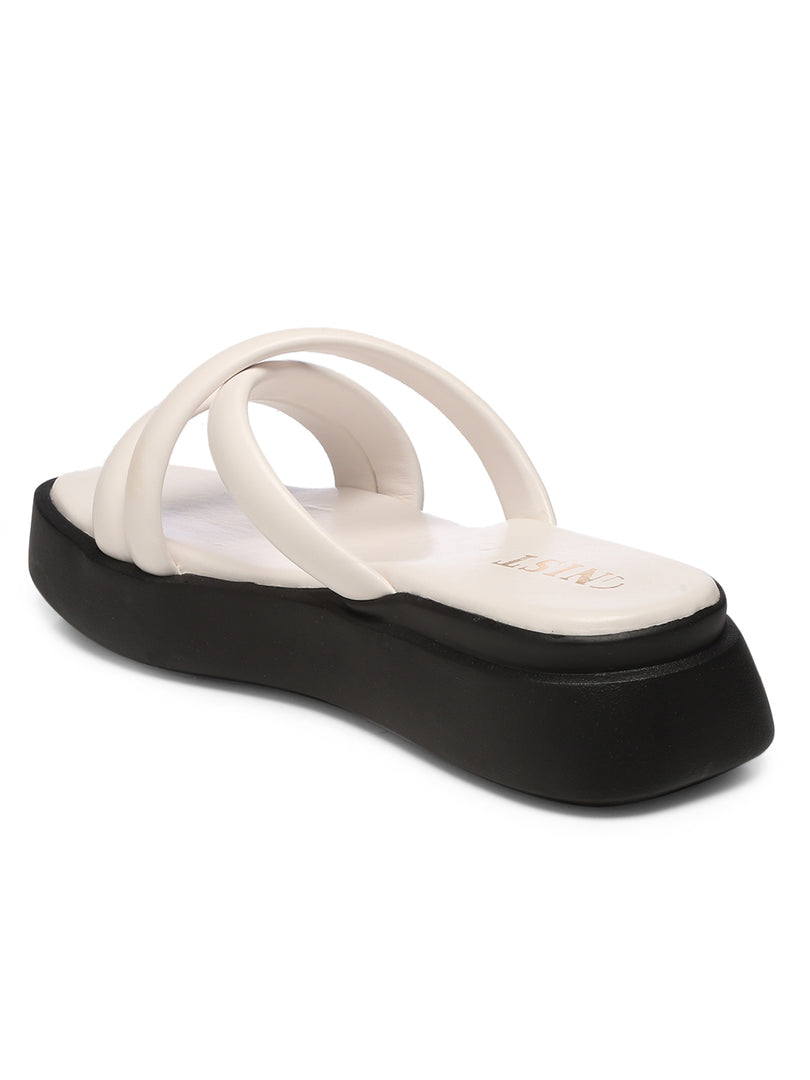 GNIST Cushioned Strap Flatform White Platform heels