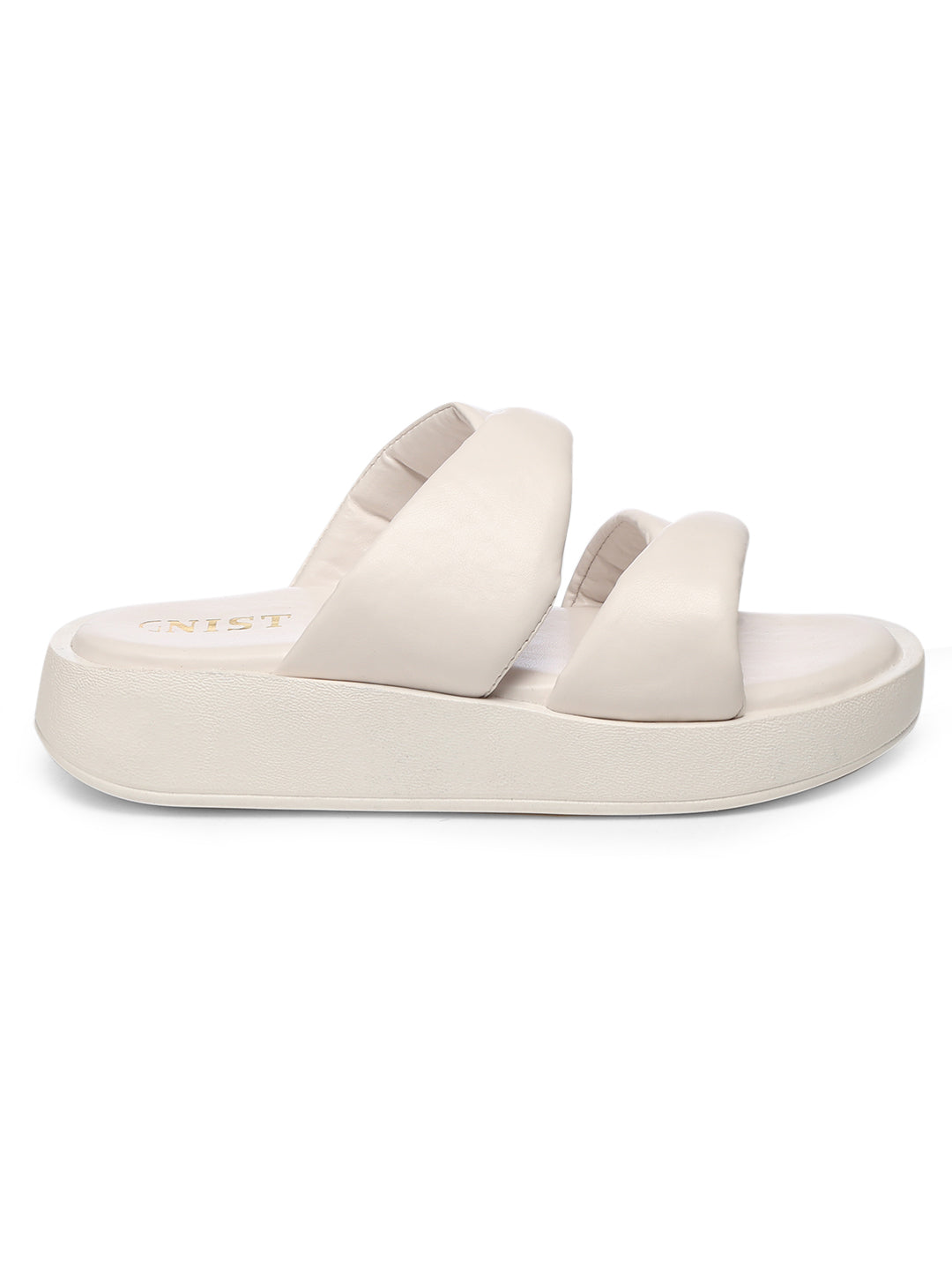 GNIST Cushioned Twisted Strap Flatform White Platform heels