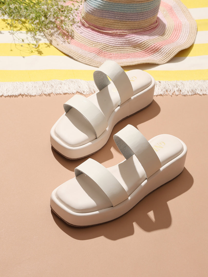 GNIST Double Strap Flatform White Platform heels