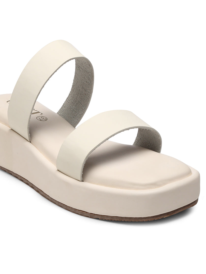 GNIST Double Strap Flatform White Platform heels