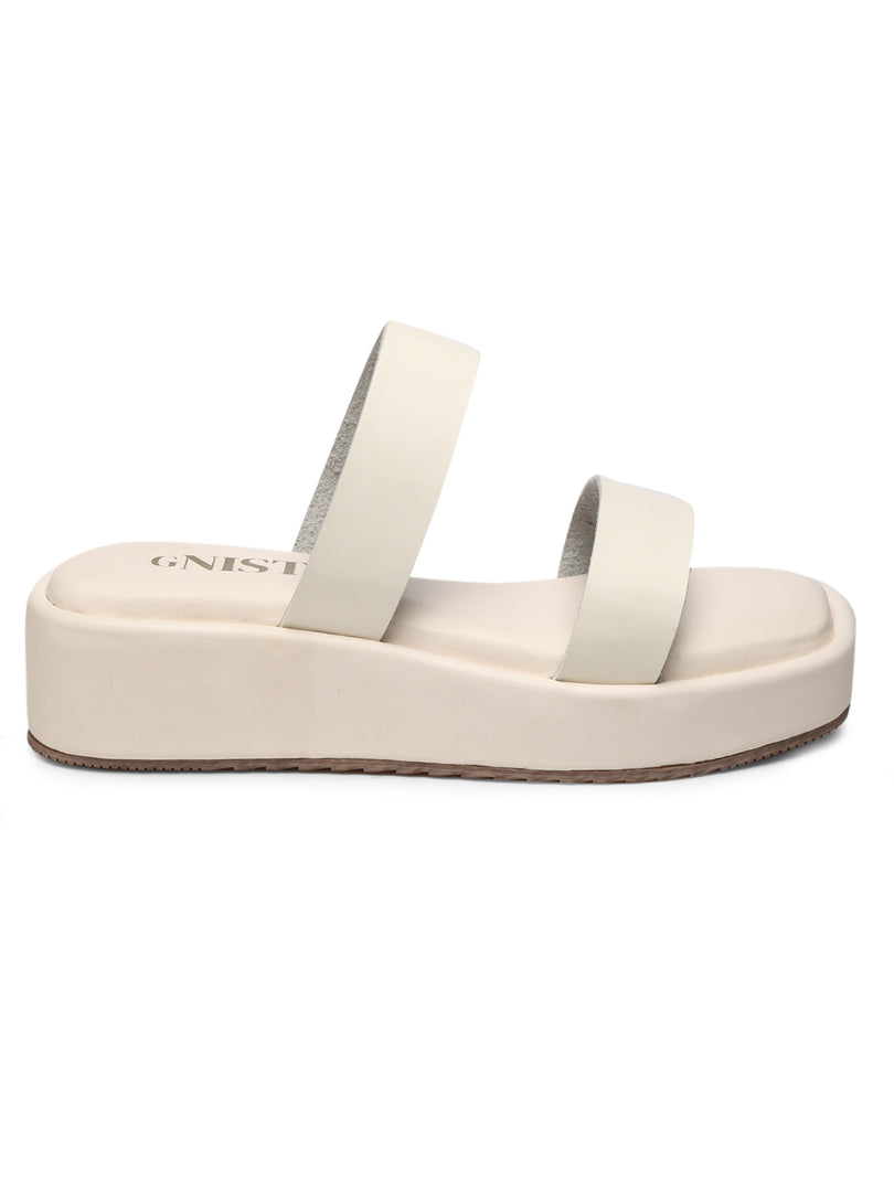 GNIST Double Strap Flatform White Platform heels