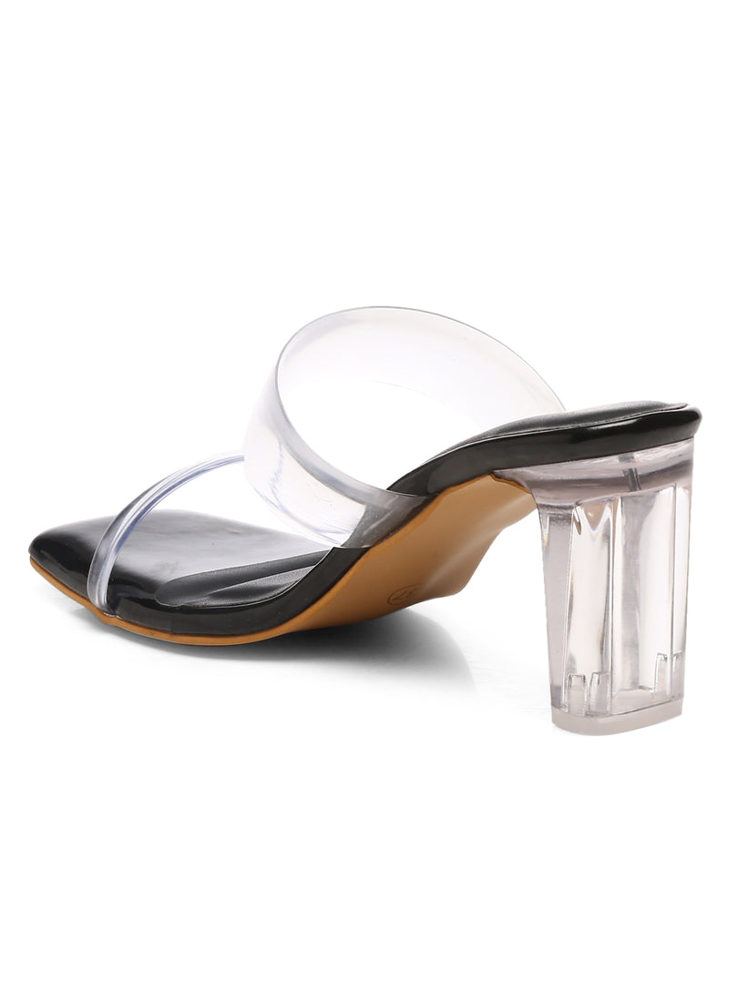 GNIST Black Strappy Transparent Clear Block Heels