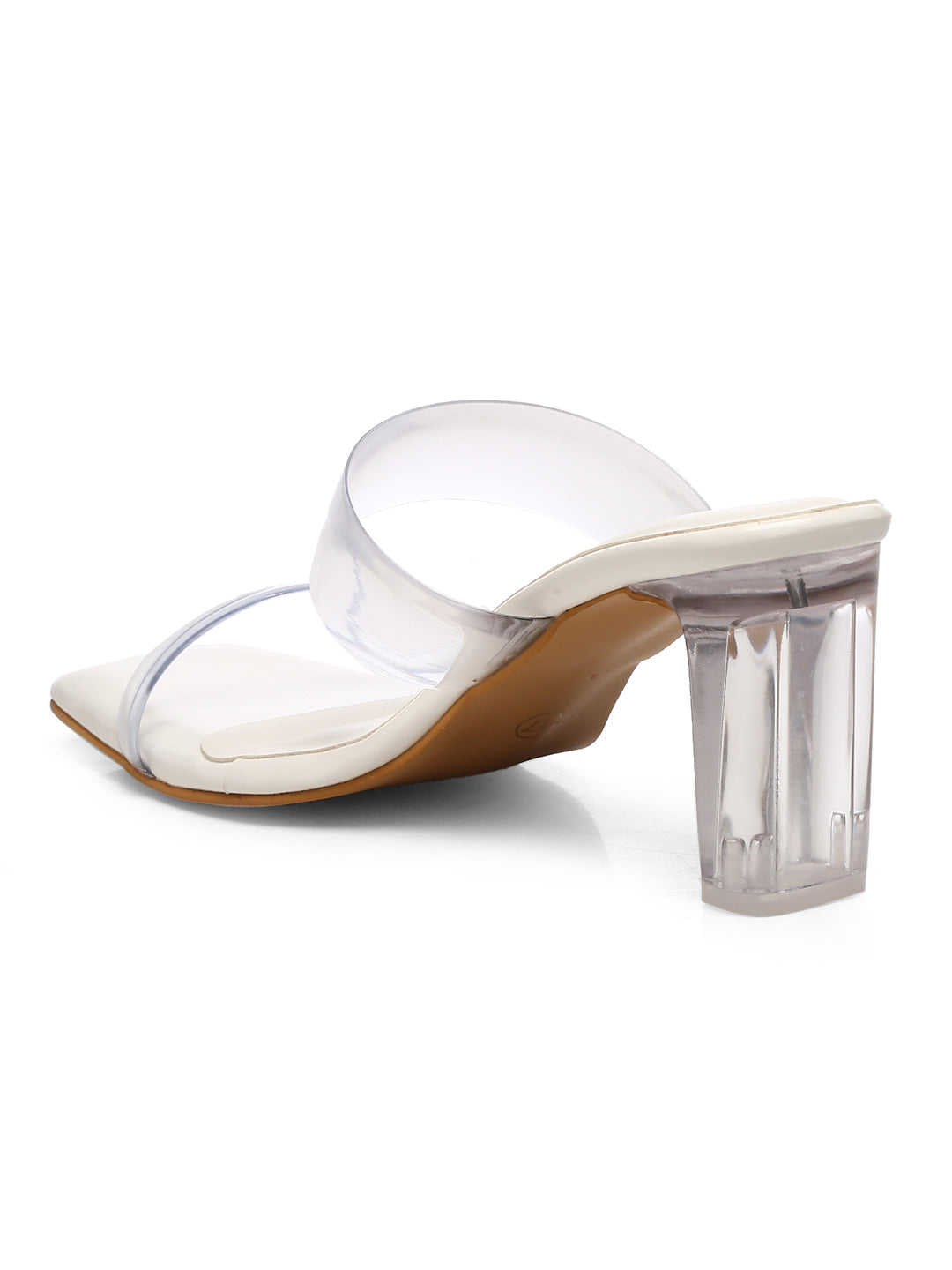GNIST White Strappy Transparent Clear Block Heels