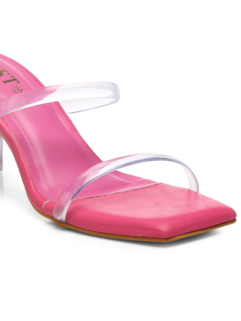 GNIST Pink Twin Transparent Strap Clear Block Heels