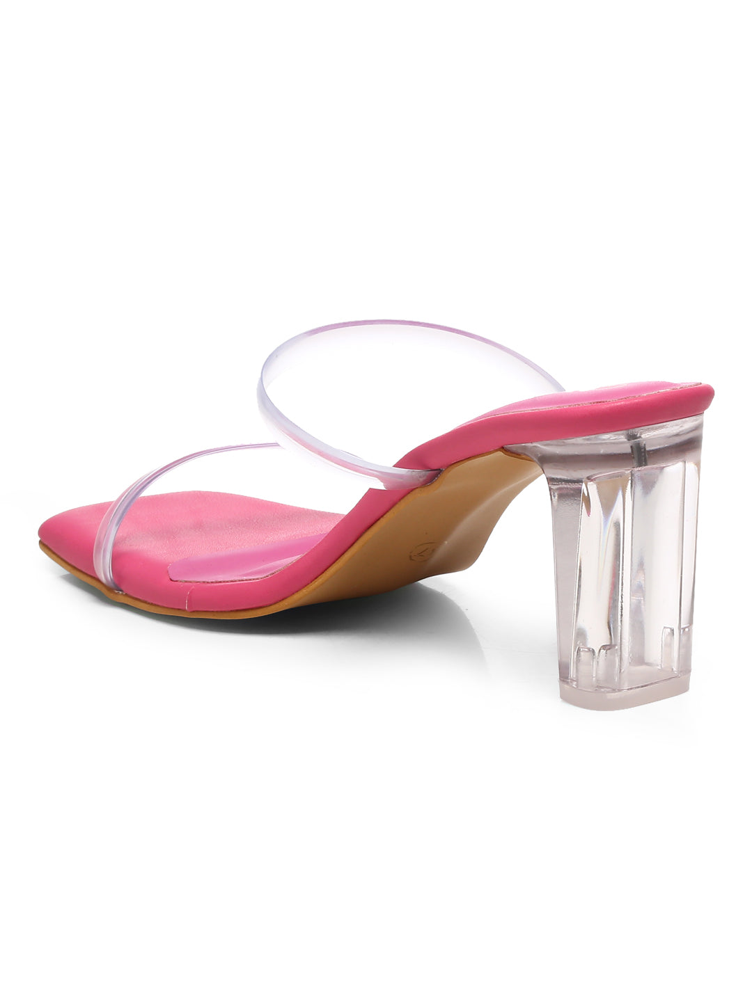 GNIST Pink Twin Transparent Strap Clear Block Heels