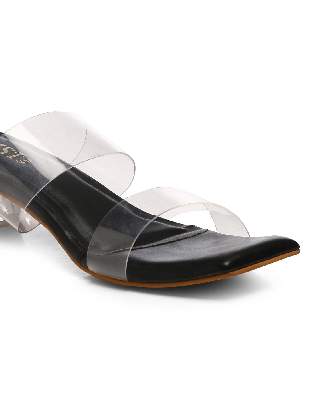GNIST Black Twin Strap Transparent Clear Block Heels