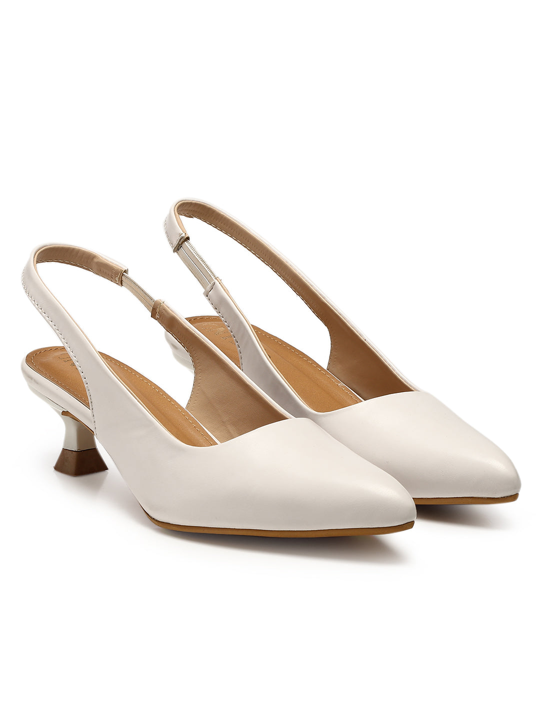 GNIST Sling back Pumps White Kitten Heels