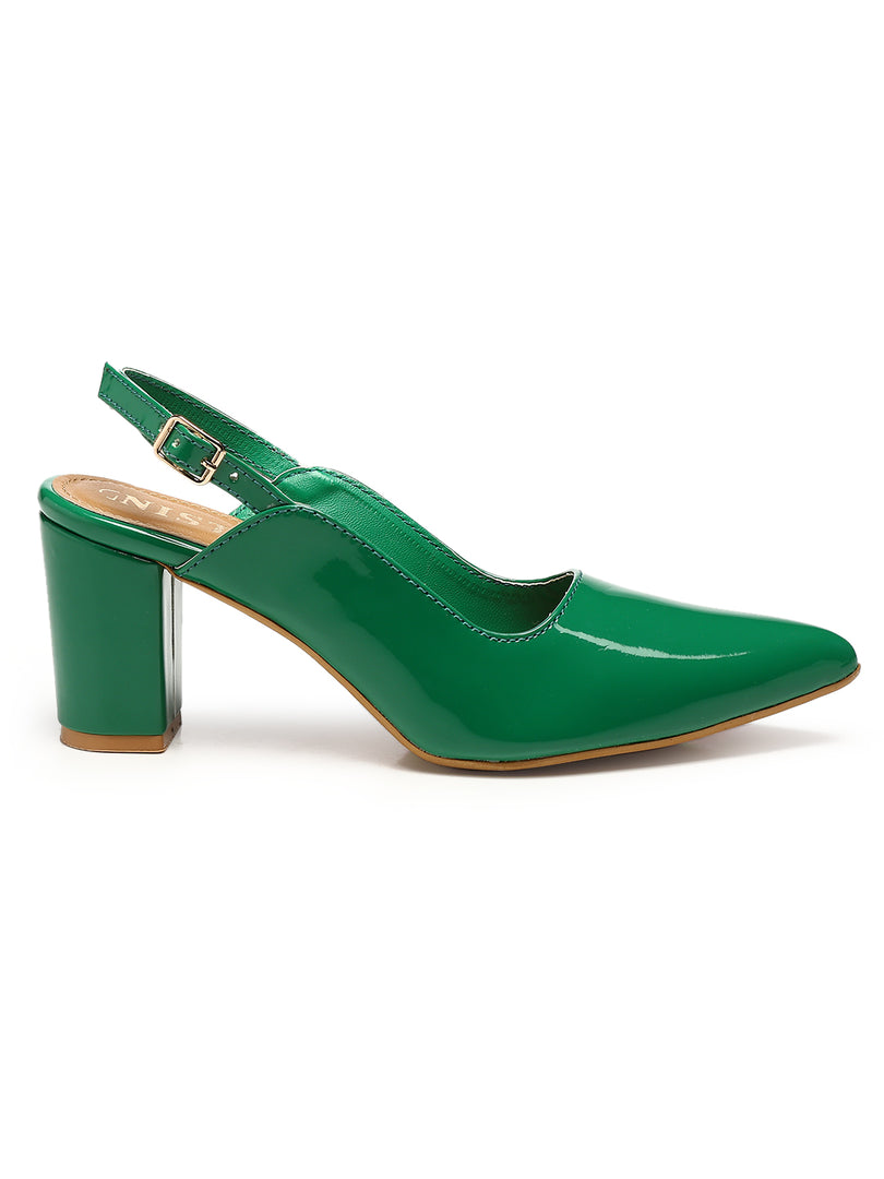 GNIST Classic Pumps Green Block Heels