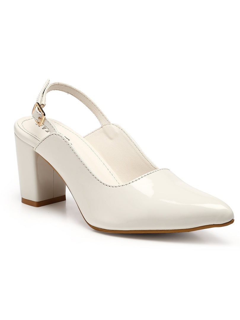 GNIST Classic Pumps White Block Heels