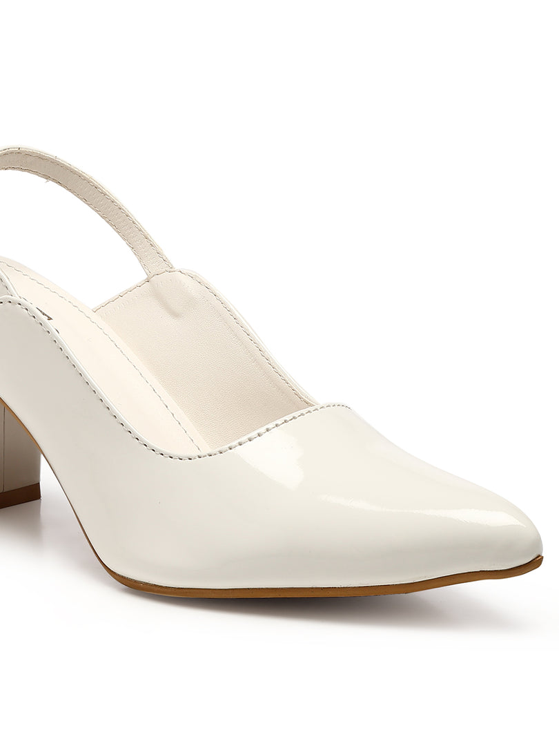 GNIST Classic Pumps White Block Heels