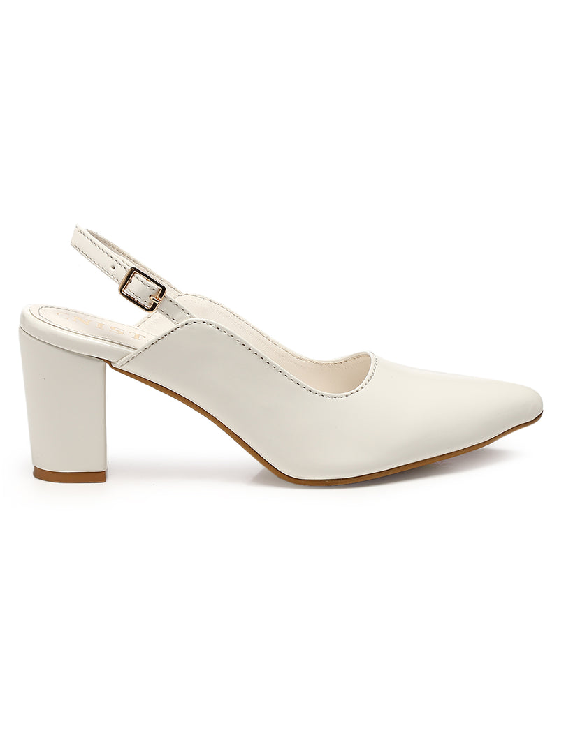 GNIST Classic Pumps White Block Heels