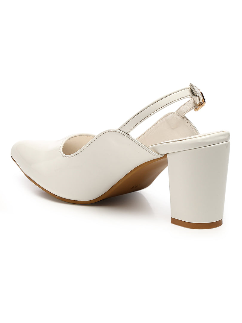 GNIST Classic Pumps White Block Heels