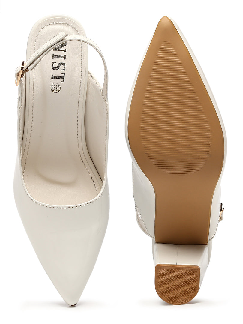 GNIST Classic Pumps White Block Heels