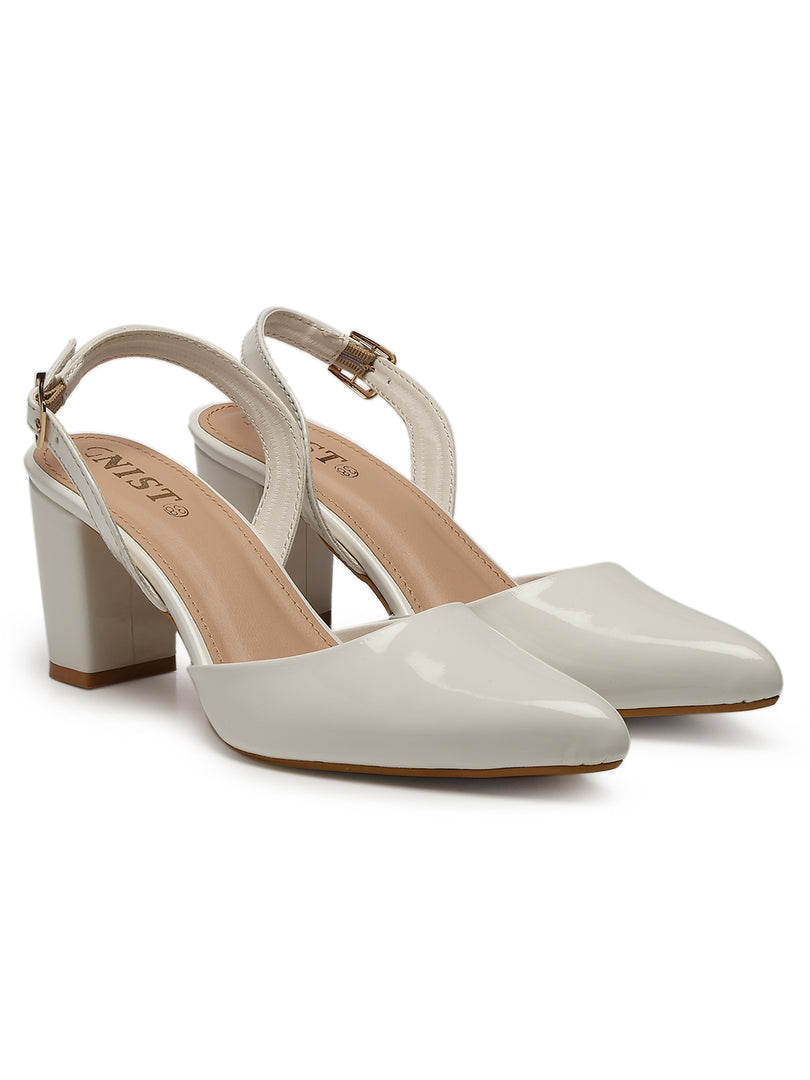 GNIST Classic Pumps White Block Heels