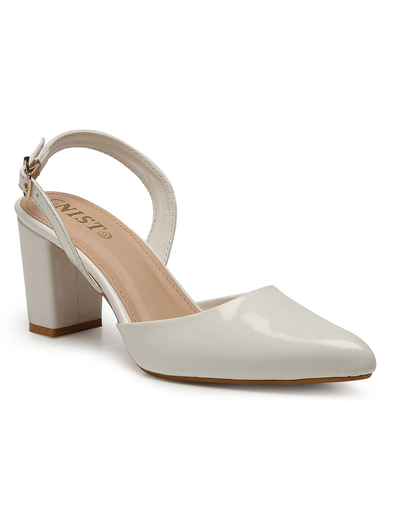 GNIST Classic Pumps White Block Heels