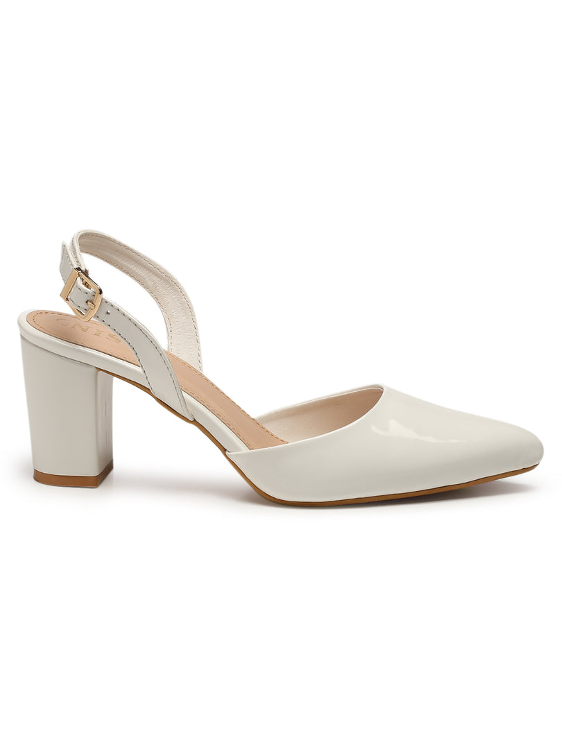 GNIST Classic Pumps White Block Heels