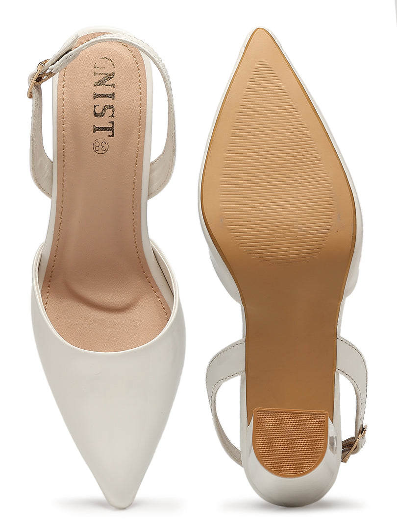 GNIST Classic Pumps White Block Heels