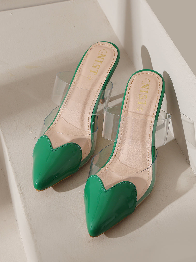 GNIST Love heart Transparent Green Heels