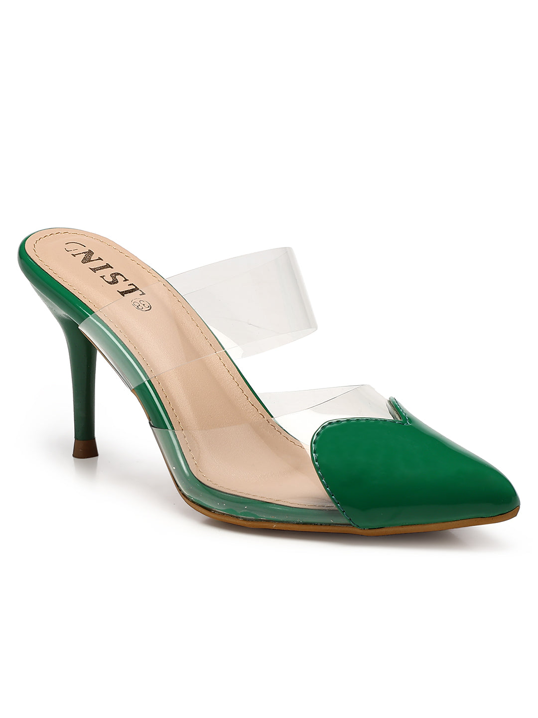 GNIST Love heart Transparent Green Heels