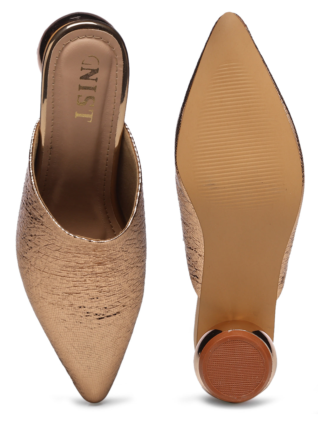 GNIST Metallic Mule Copper Round Heels