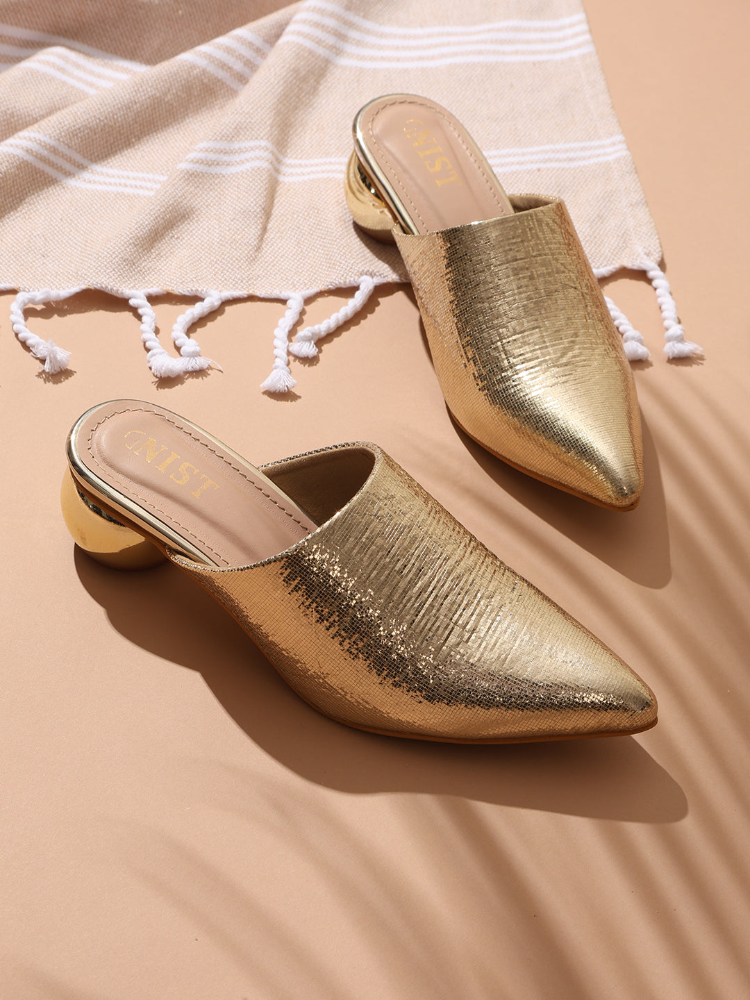 GNIST Metallic Mule Gold Round Heels