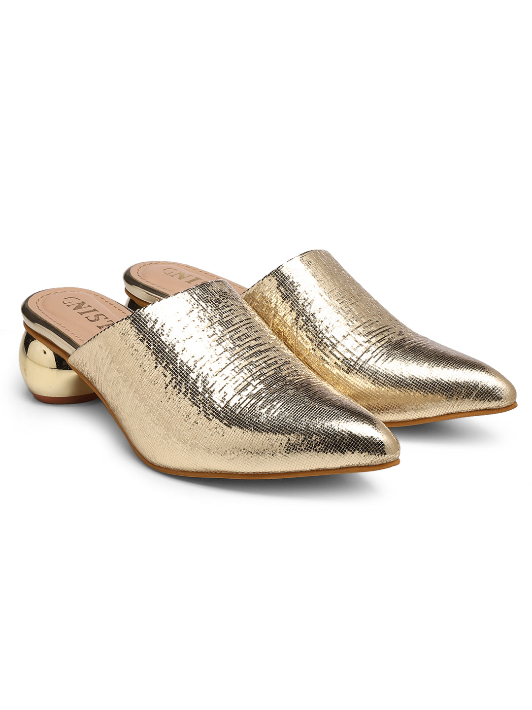 GNIST Metallic Mule Gold Round Heels