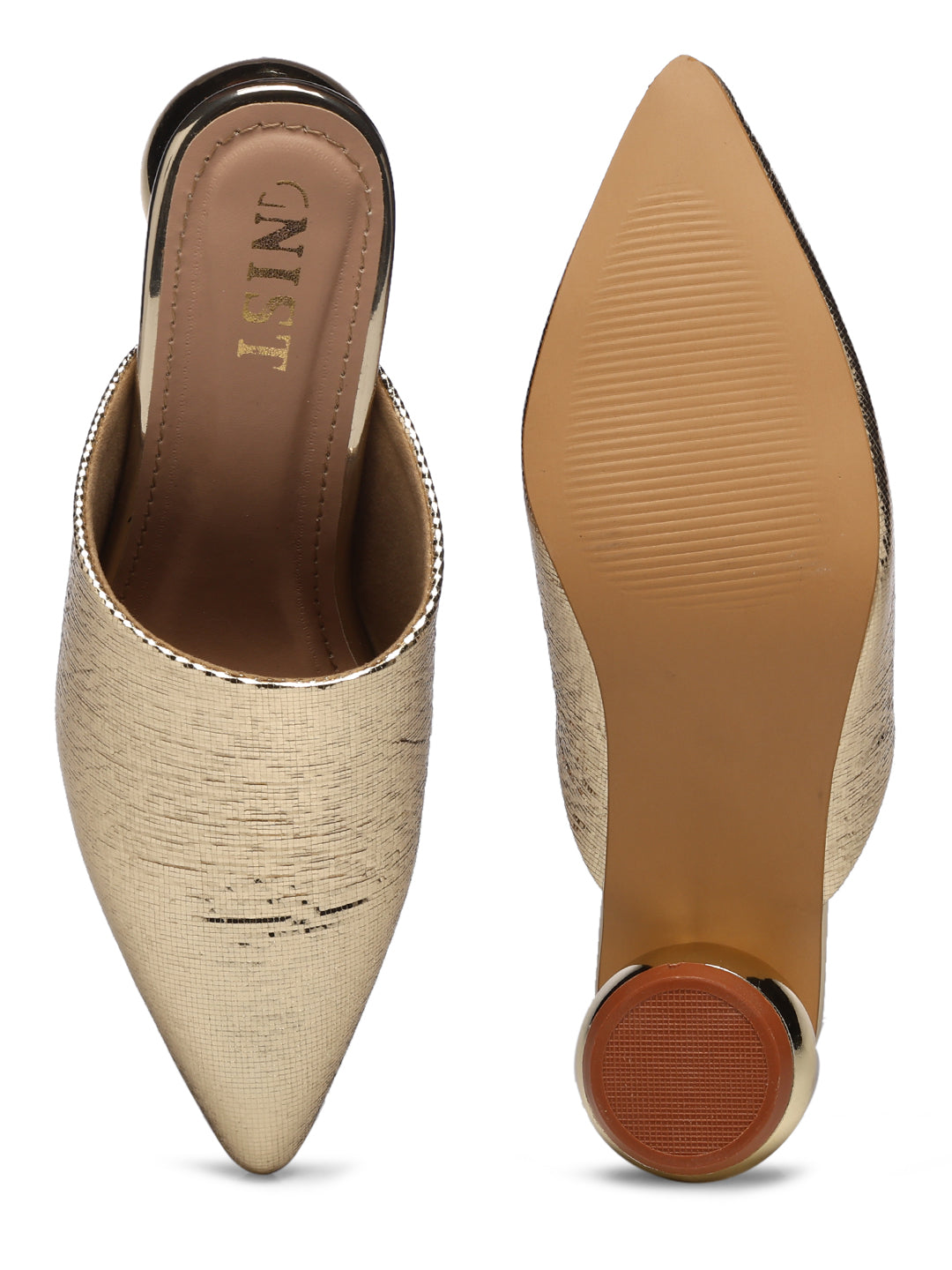 GNIST Metallic Mule Gold Round Heels