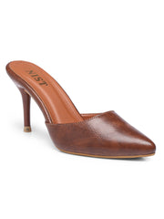 GNIST Classy Pointed Mule Tan Stiletto Heel