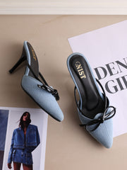 GNIST Pointed Bow Blue Black Stilettos Heel