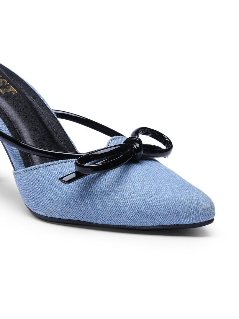 GNIST Pointed Bow Blue Black Stilettos Heel
