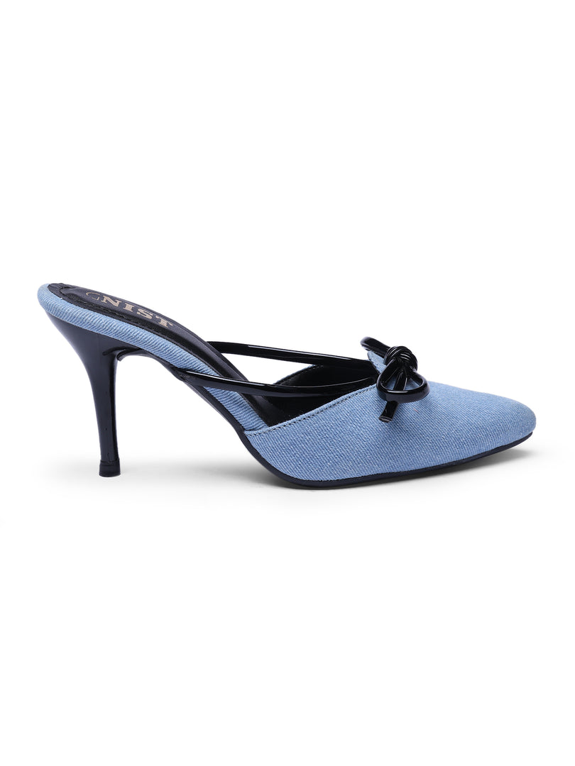 GNIST Pointed Bow Blue Black Stilettos Heel