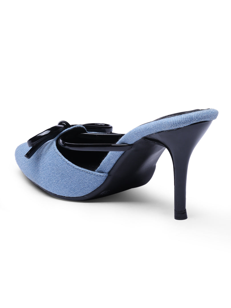 GNIST Pointed Bow Blue Black Stilettos Heel