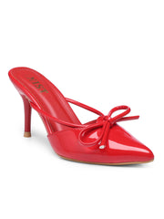 GNIST Pointed Mule With Bow  Red Stiletto Heel
