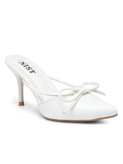 GNIST Pointed Mule With Bow  White Stiletto Heel