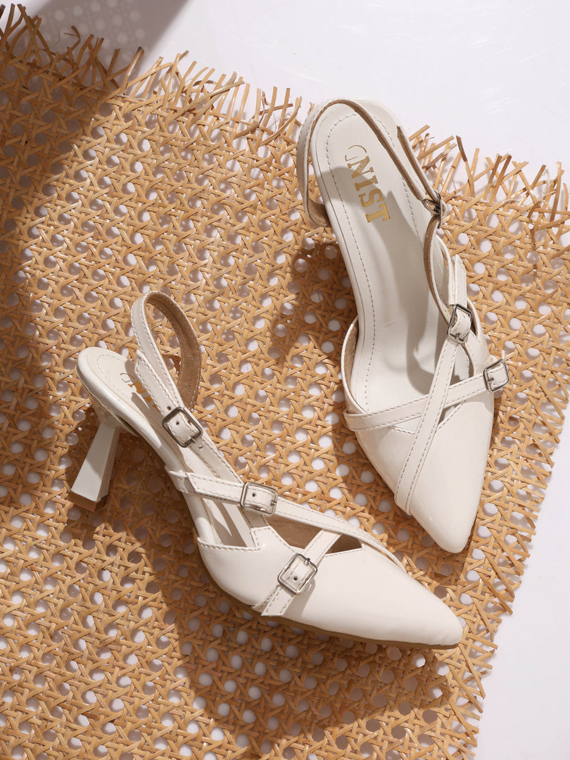 GNIST Structured  pointed White Kitten Heel