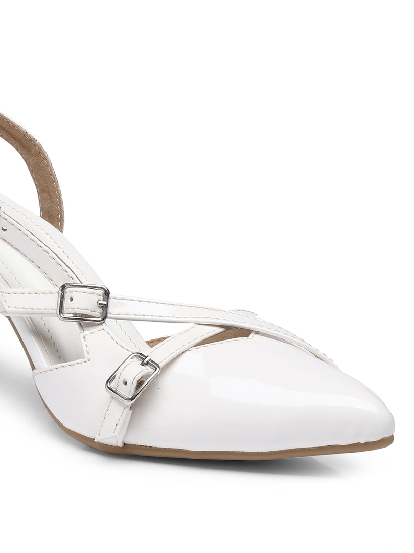GNIST Structured  pointed White Kitten Heel