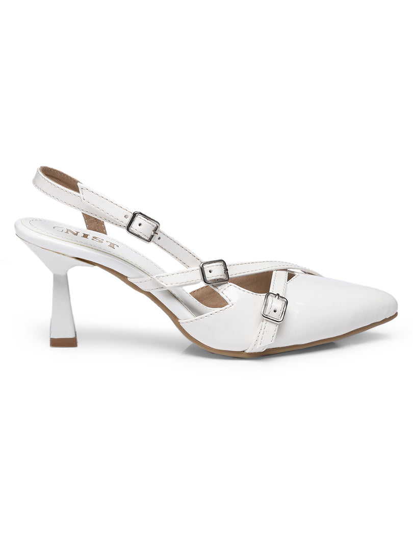 GNIST Structured  pointed White Kitten Heel