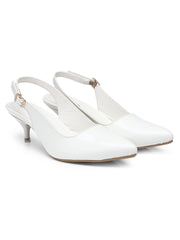 GNIST Classy Pointed White Kitten Heel