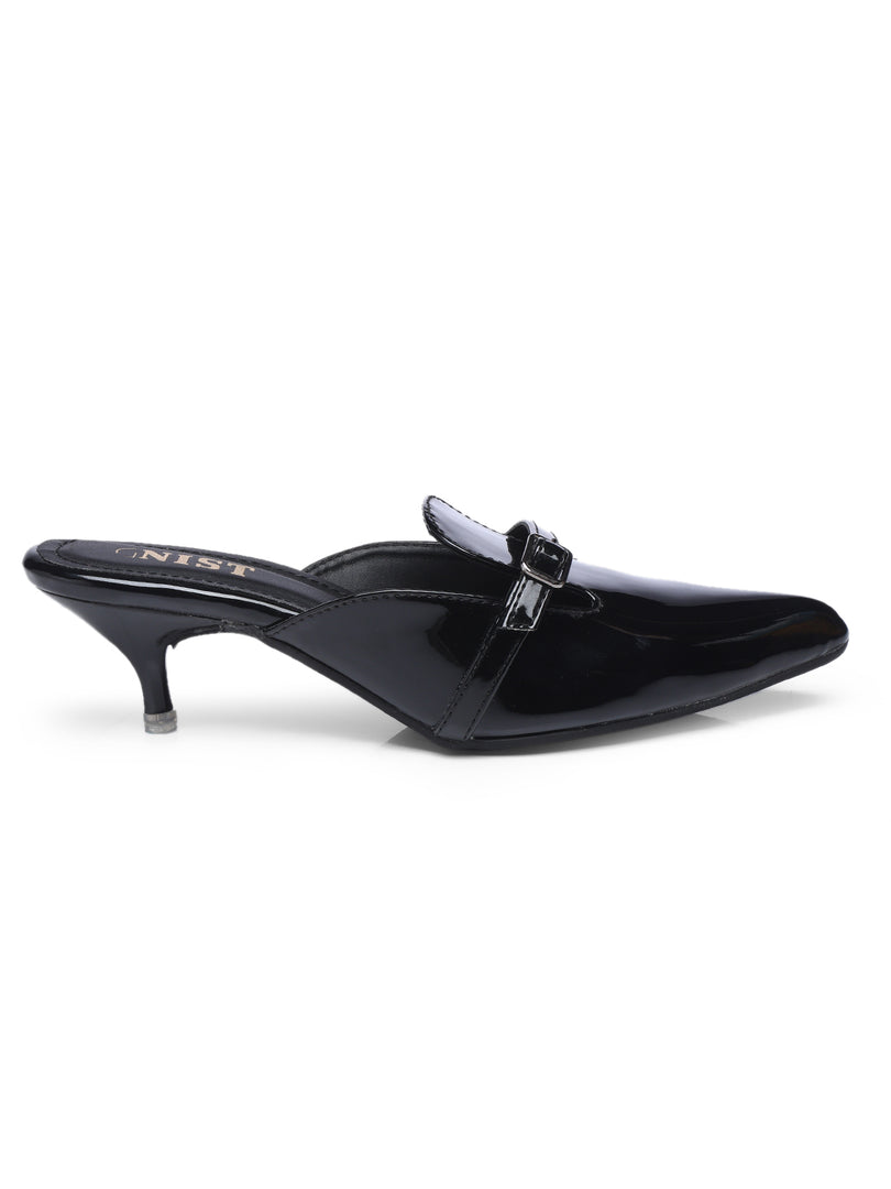 GNIST Structured  Mule Black Kitten Heel