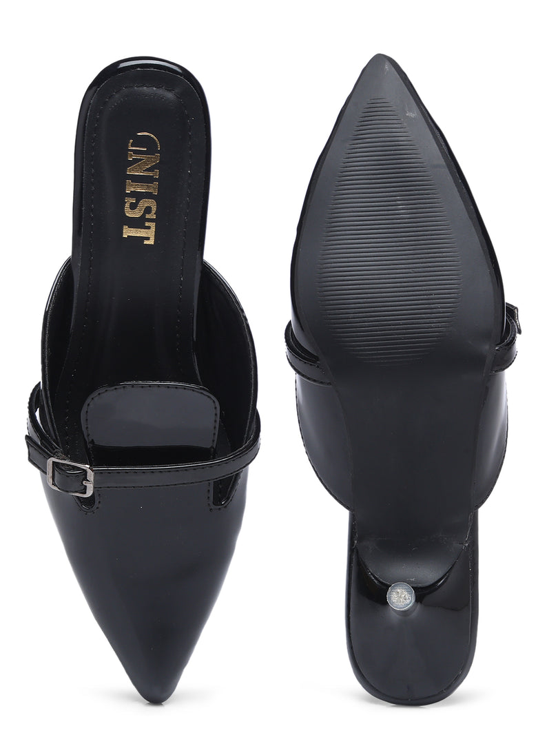 GNIST Structured  Mule Black Kitten Heel