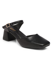 GNIST Square Toe Mule Black Block Heel
