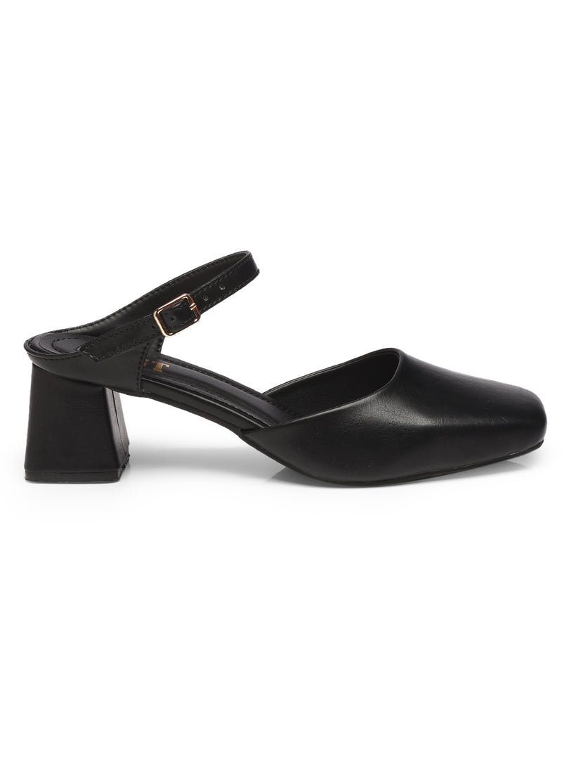 GNIST Square Toe Mule Black Block Heel