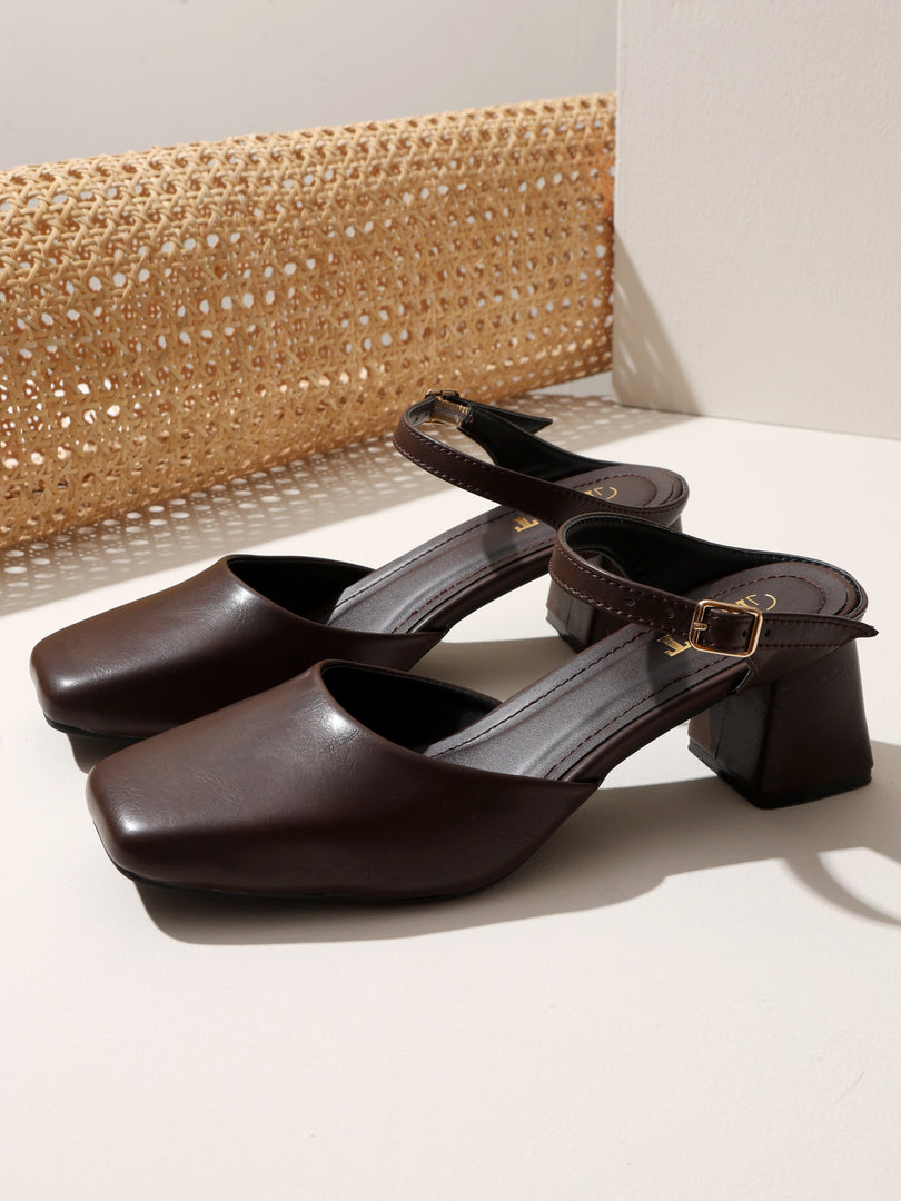 GNIST Square Toe Mule Brown Block Heel