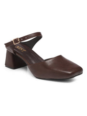 GNIST Square Toe Mule Brown Block Heel