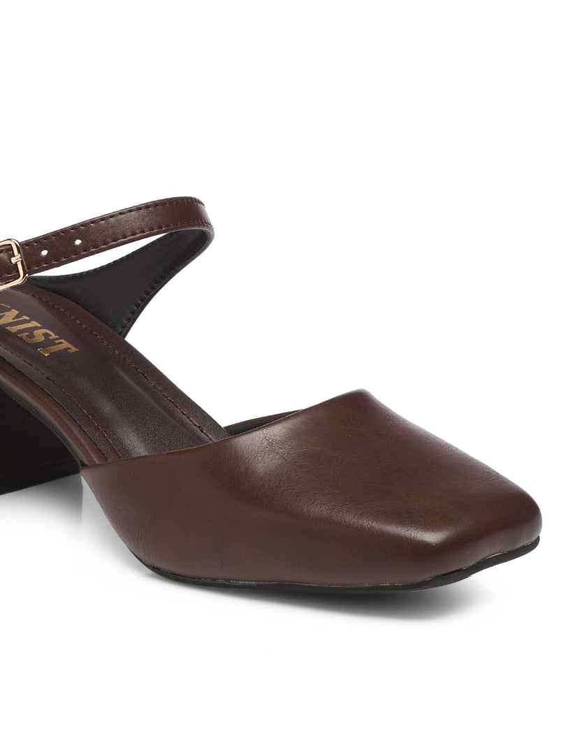 GNIST Square Toe Mule Brown Block Heel