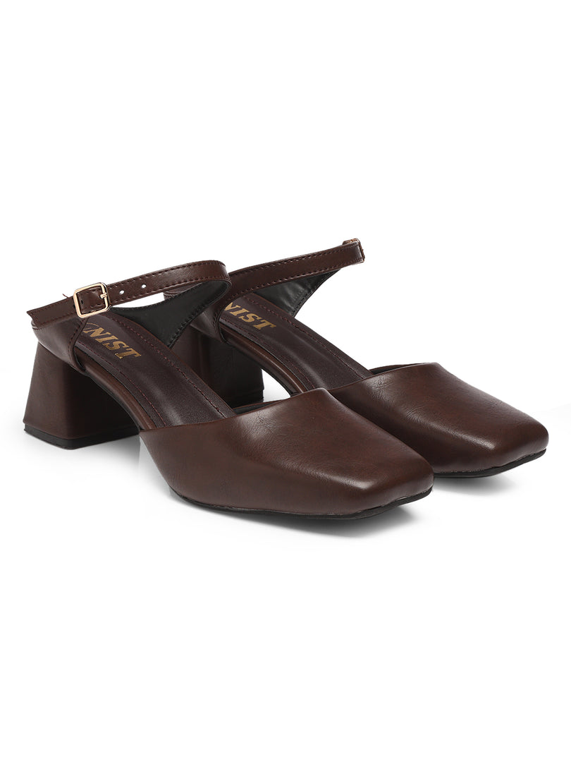 GNIST Square Toe Mule Brown Block Heel