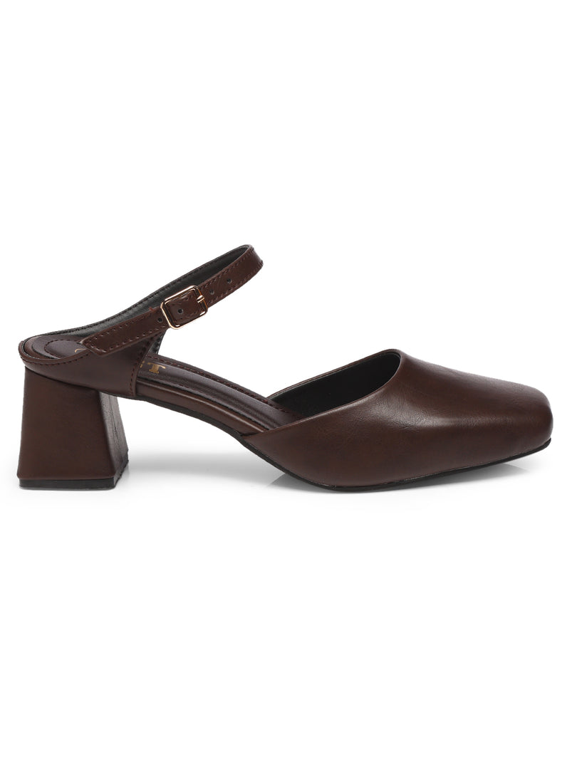 GNIST Square Toe Mule Brown Block Heel