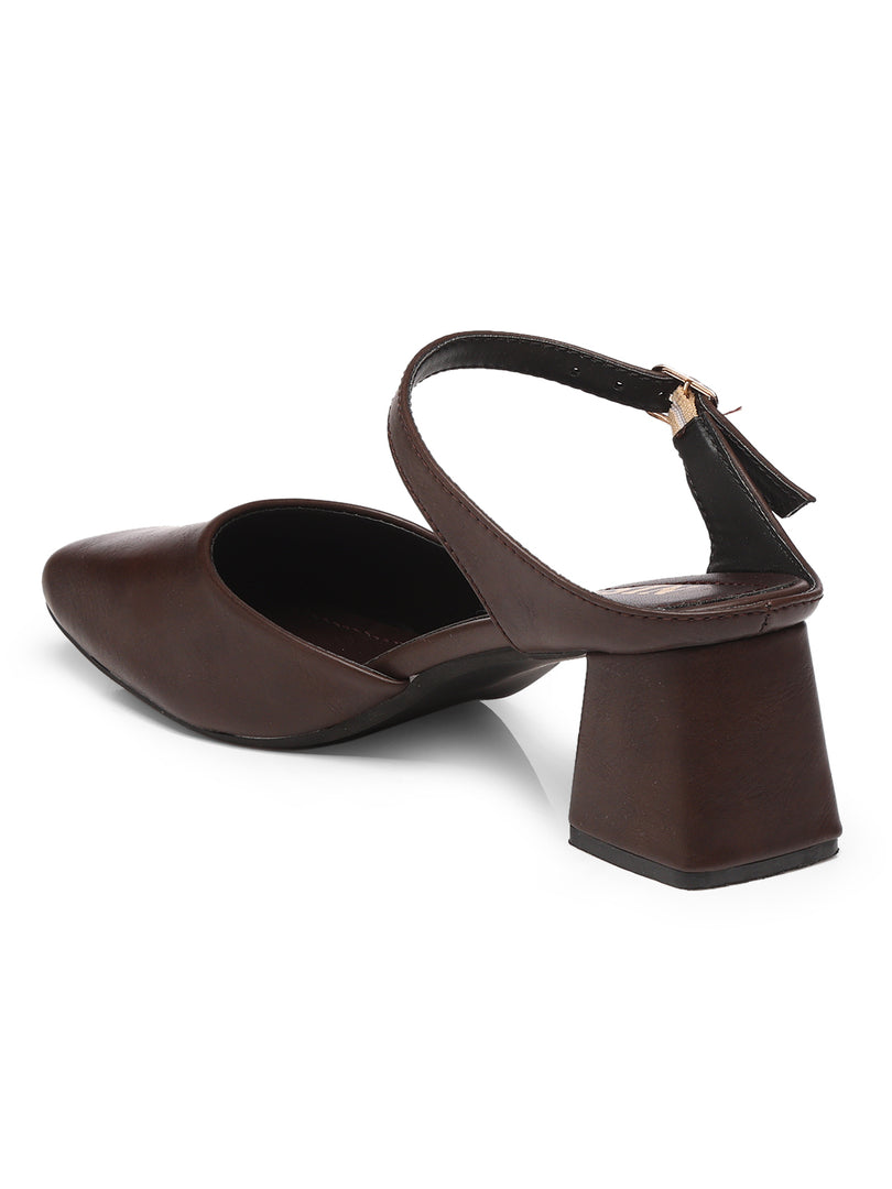 GNIST Square Toe Mule Brown Block Heel